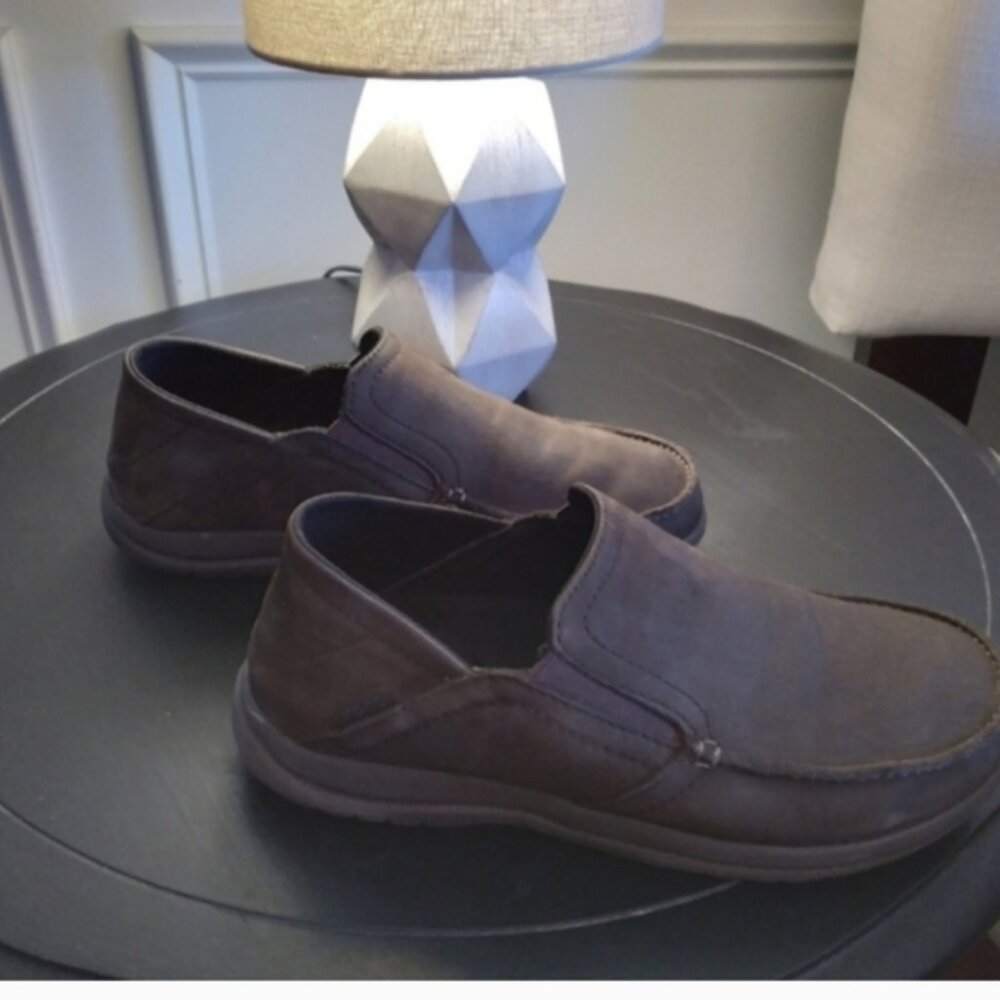 Crocs Santa Cruz Triple Comfort Men's Slip On Leather Loafers Brown